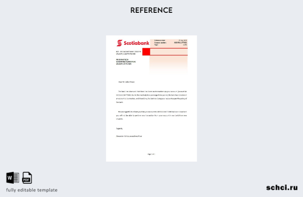 скачать цифровую версию шаблона справки о закрытии Scotiabank в Канаде